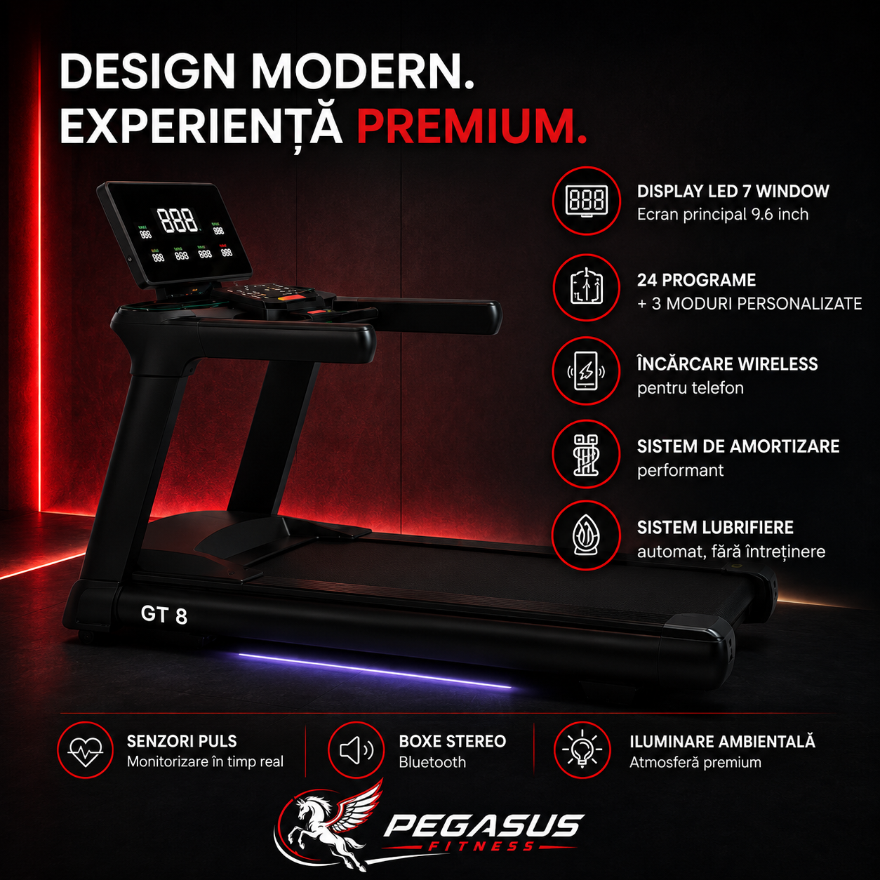 Pegasus GT 8 — bandă de alergat premium